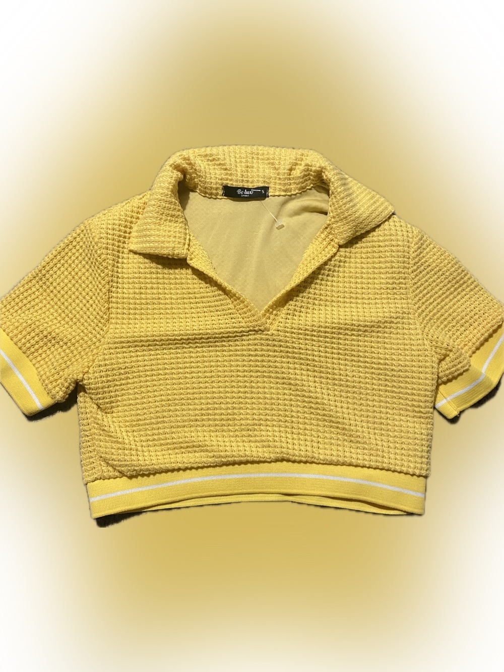 Be-lux Size small Yellow Textured Cropped Polo Top